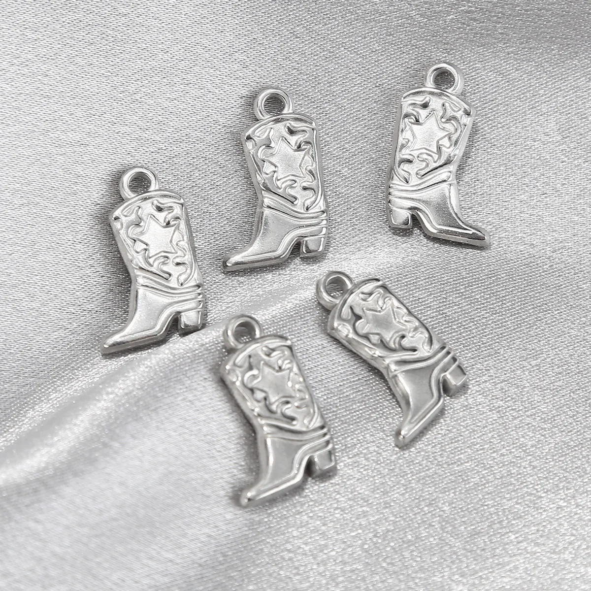 5pcs Cowboy Boots Charms Stainless Steel Pendants with Star Pattern for Jewelry Making Handmade Necklace Supplies Crafts Gifts