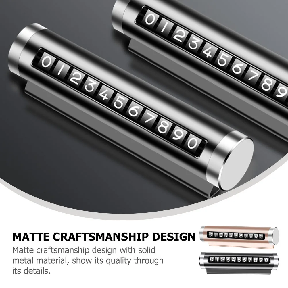 

2Pcs Car Parking Card Temporary Phone Aluminum Alloy Rolling Design Dashboard Display Vehicle