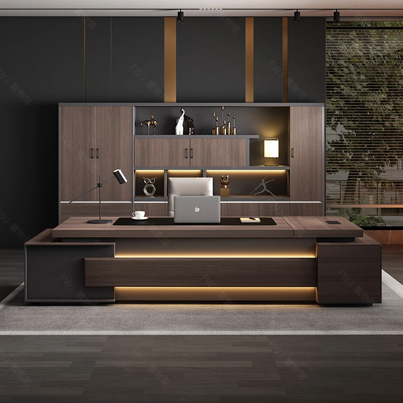 Wood Table Modular Office Furniture Executive Desk New Design Modern Table Top Walnut Wood Grey Office Desk and Chair Set