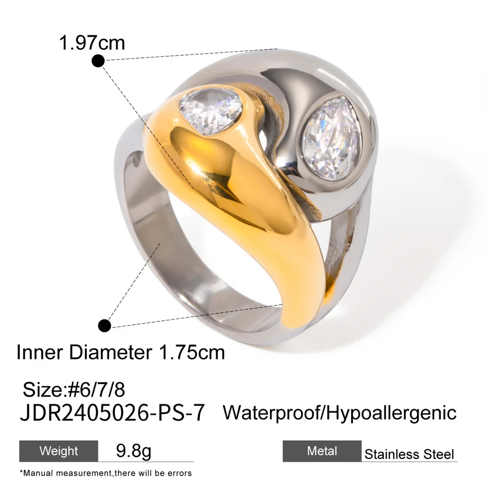 Chunky Gold Plated Dome Rings for Women Stainless Steel Trendy Cubic Zirconia Stackable Rings Accesorios Mujer