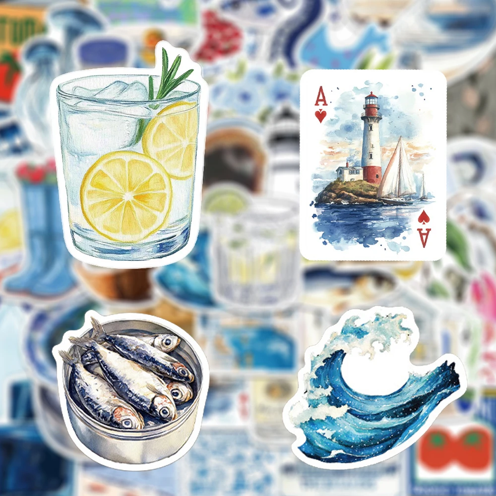 

10/30/50pcs Ins Style Retro Mediterranean Aesthetic Stickers DIY Scrapbook Luggage Phone Fun Creative Watercolor Graffiti Decals