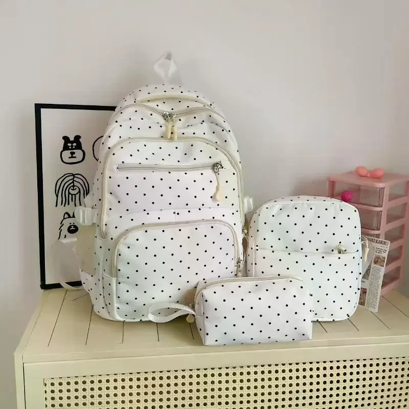 Nylon Polka Dot Backpack Set Multi Compartment Zipper Closure Girls Backpack Set Stationery Storage Student Backpack Girls Gifts