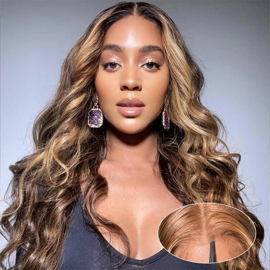 

Brazilian 4/27 Highlight Body Wave Wig Human Hair Glueless Wigs Body Wavy 4X4 Lace Front HD Lace Wig Pre-Plucked For Women