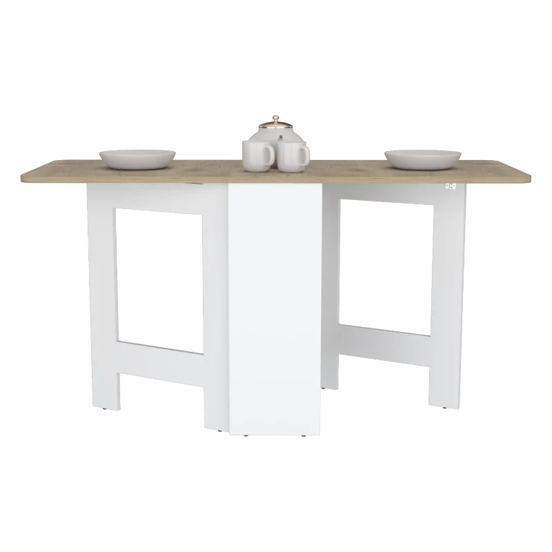 Gateleg Folding Table Space-Saving with Compact Design, White / Macadamia - Living Room
