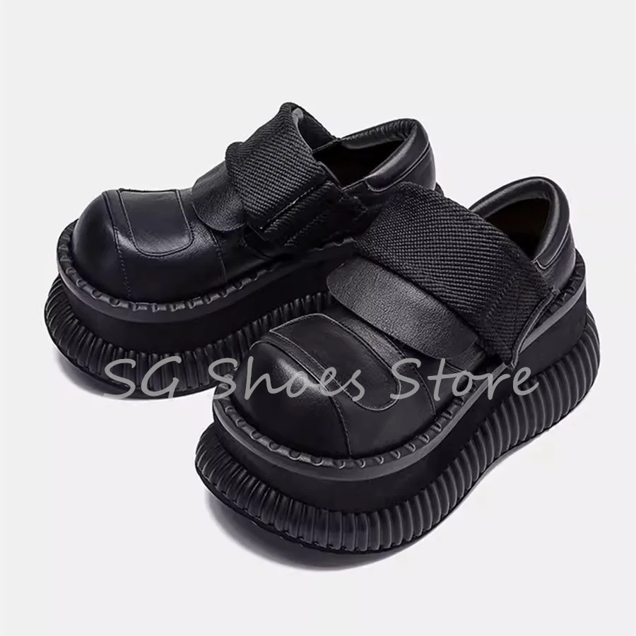 

Punk Chunky Bottom Big Round Head Mary Janes Women Loafers Y2K Height Increasing Breathable Sneakers Ladies Leisure Shoes