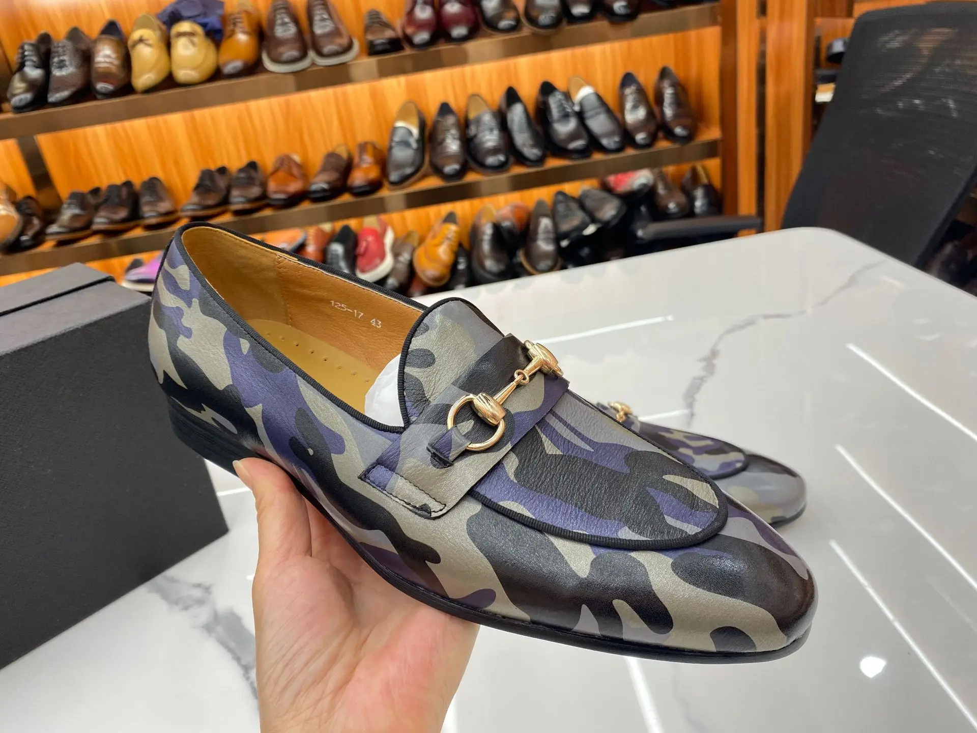 Men's Faux Leather Horsebit Loafers Glossy Croc Embossed Camo Pattern Tassel Detail Slip On Dress Shoes for Events Street Style view 2