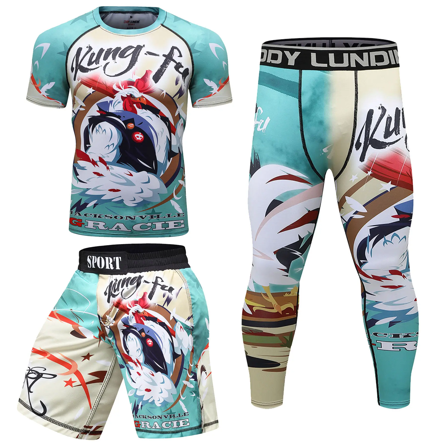Fighting Rashguard Jiu Jitsu Bjj Kickboxing T-shirt+Pant Sets Boxing Jerseys Muay Thai MMA Fightwear Compression Tight Shorts