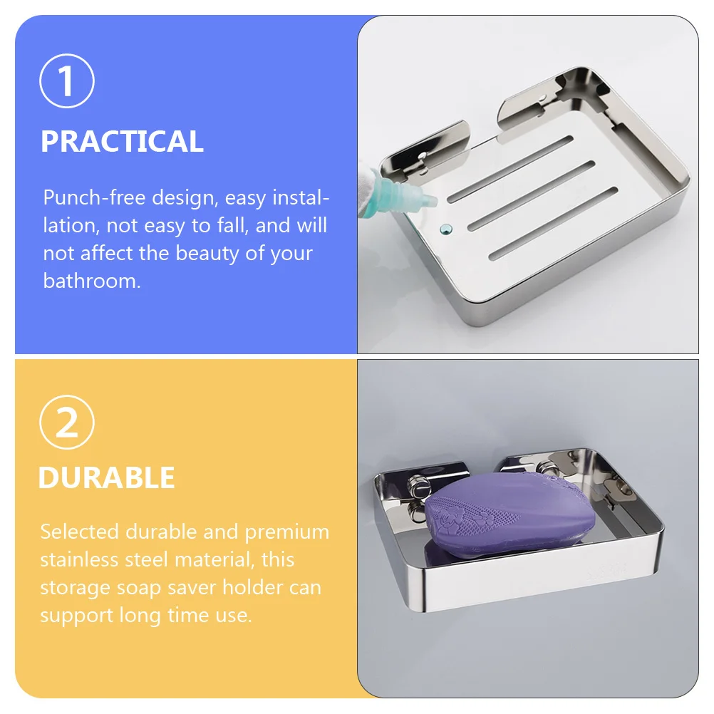 

Wall-Mounted Holder Stainless Steel Storage Soap Saver For Shower Bar Soap Dish Drainage Design Smooth Edge
