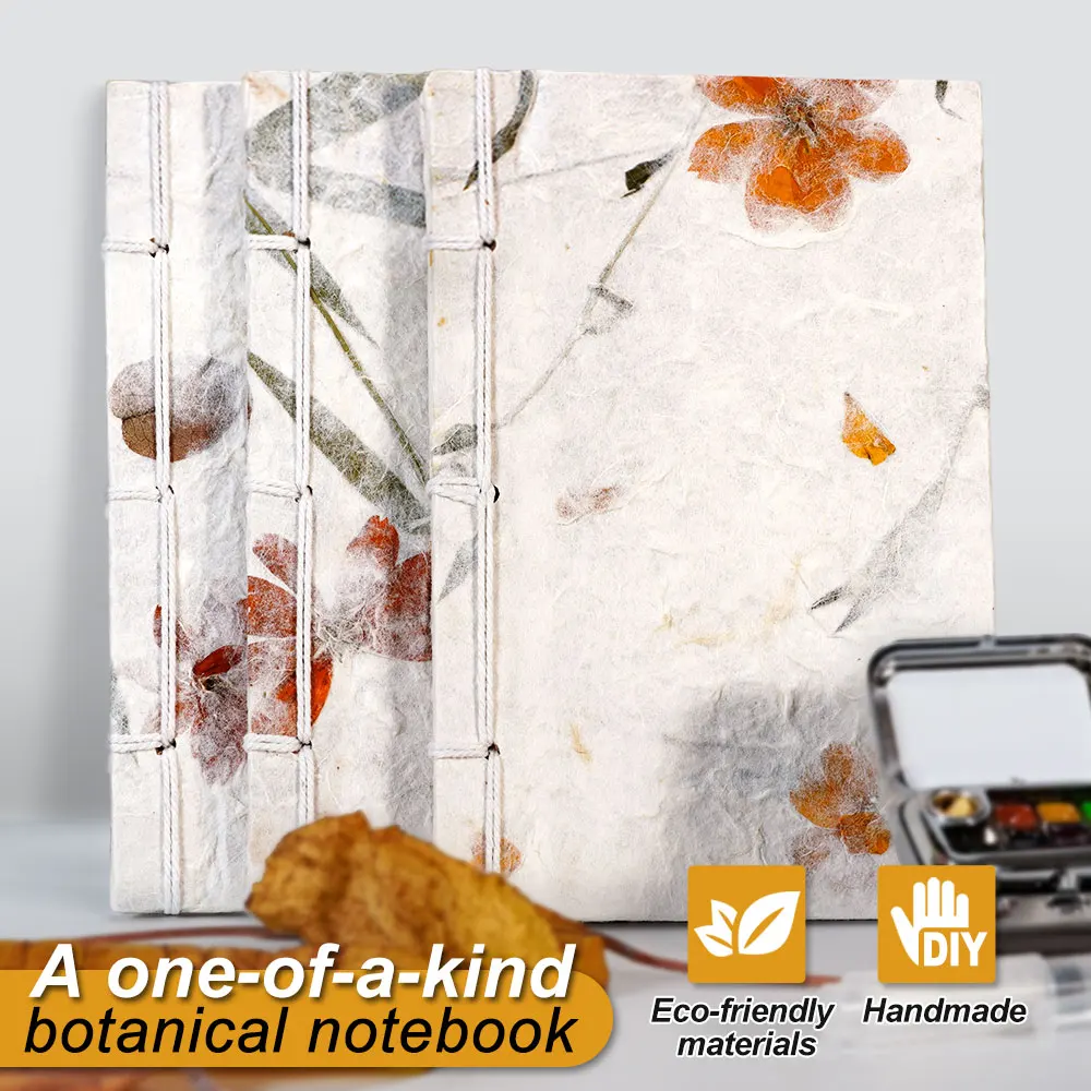 1PC Handmade Floral Thread-Bound Notebook with Real Plants Creative Ancient-Style Notebook, Art Gift 21*13.8*1cm about 50 sheet