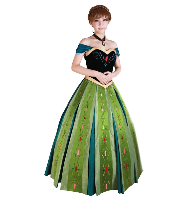 

Princess Anna Embroidered Dress Cosplay Costumes Anime Character Halloween Masquerade Performance Clothing for Women