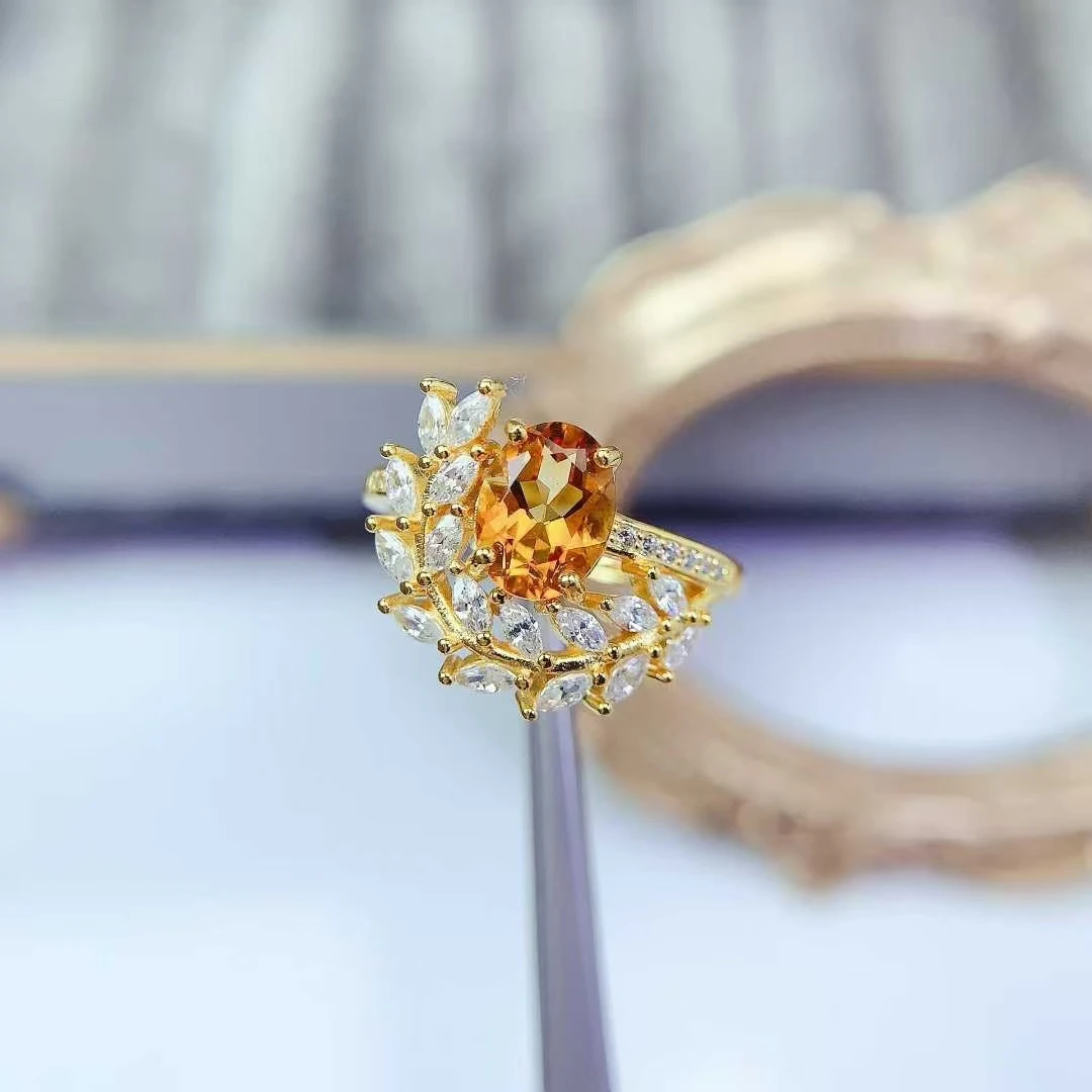 

Solid 925 Silver Citrine Ring Sterling Silver Yellow Crystal Jewelry 6mm*8mm 1ct Natural Citrine Silver Ring