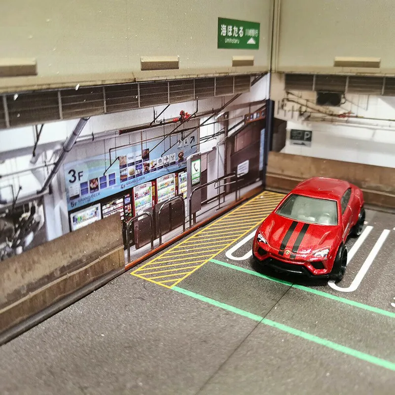 1/64 Scale Diorama Car Garage Model Japanese Basement Car Parking Lot Display Scenery Model Gifts Toy