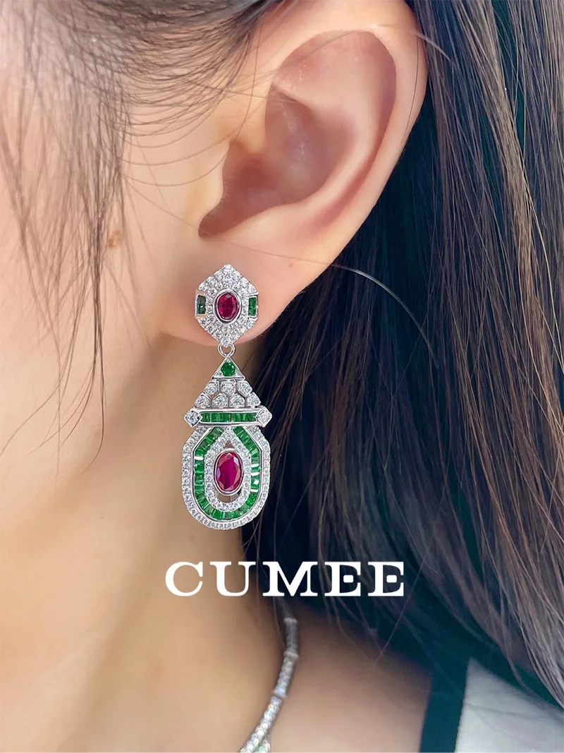 CUMEE Vintage Drop Earrings Fashion Style Cultivated Synthetic Ruby Women\'s Earrings. Silver Plated Gold