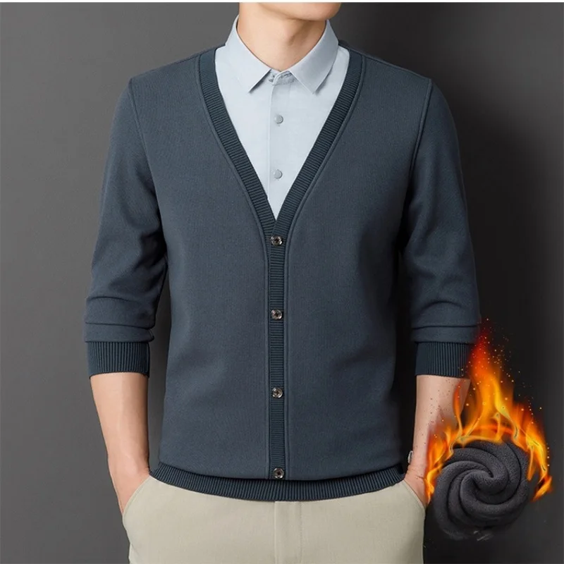 

Men Winter Sweaters Shirts Business Casual Pullovers Good Quality Male Winter Warm Fake Two Sweaters Sweater coats plus size