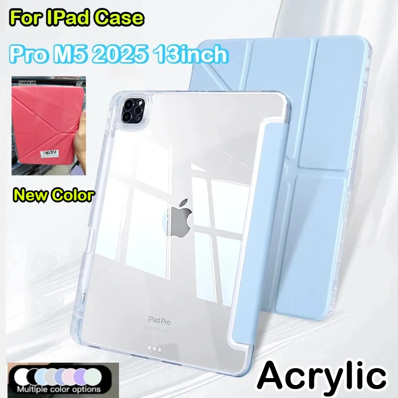 

New Color HD Clear Acrylic Pencil Holder Case for 2025 IPad M5 Pro A16 11th Air 7 6 9th Pro 11" 13" 4 5 10.9 12.9 M2 M3 M4 Cover