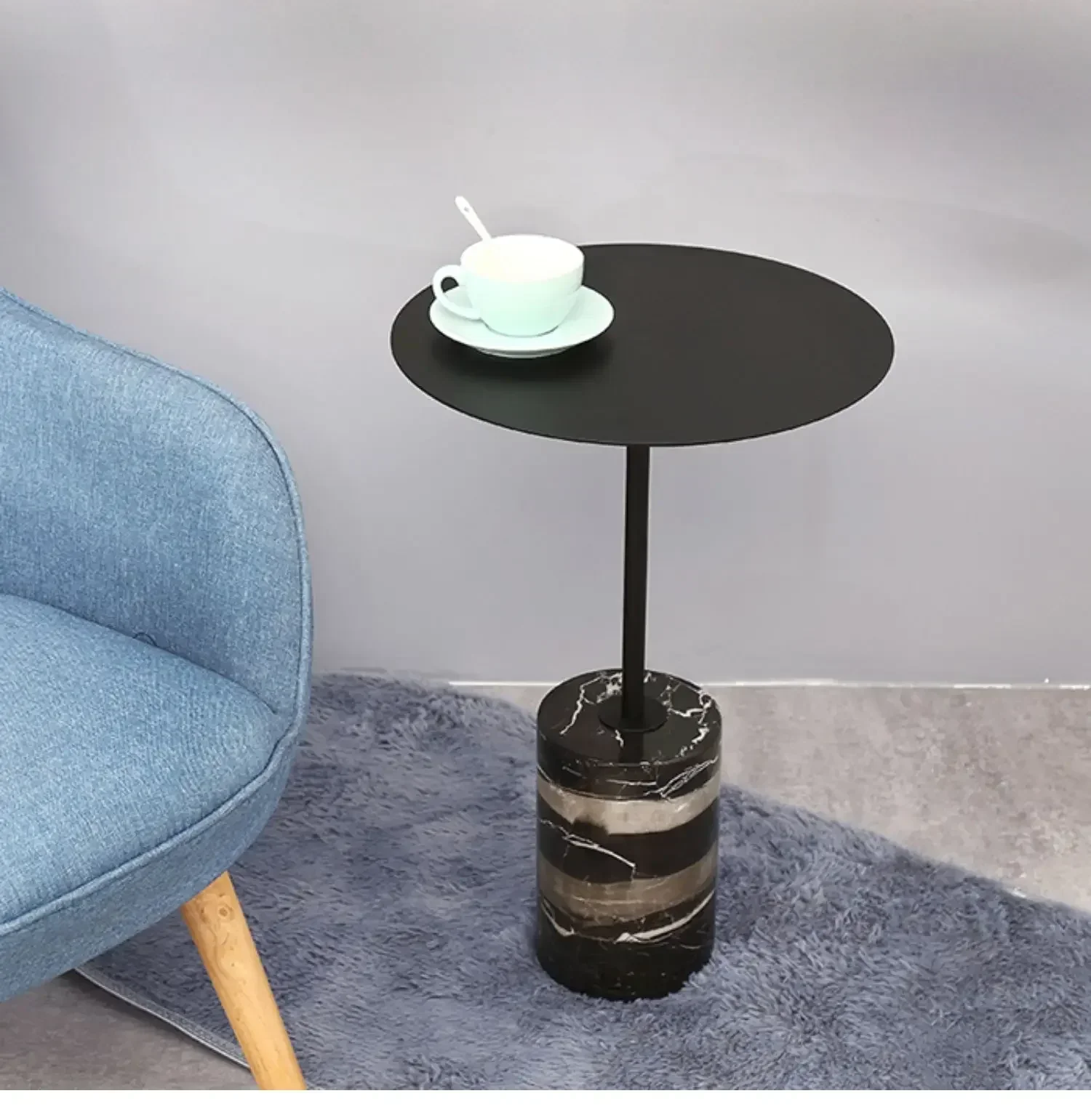 JJsmt1 Nordic Marble Edge Few Light Luxury Stainless Steel Corner Few Round Living Room Sofa Creative Coffee Table