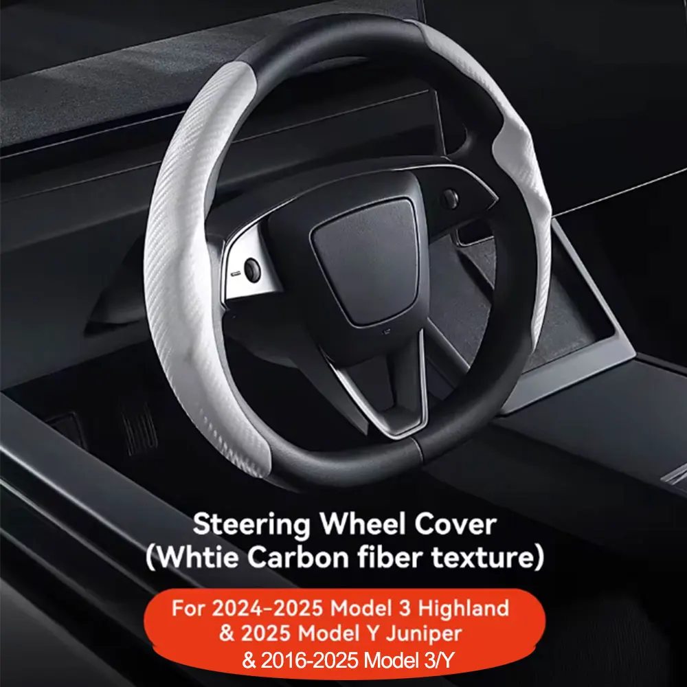 

For Tesla Model 3/Y Highland Steering Wheel Cover Carbon Fiber For Tesla Model Y Juniper 2025 2026 Car Interior Accessories