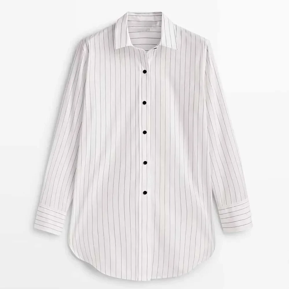 

Women's 2023 Fashion New Casual Joker Striped Long Blouses Retro Long Sleeve Exquisite Button Blouses Chic Tops.