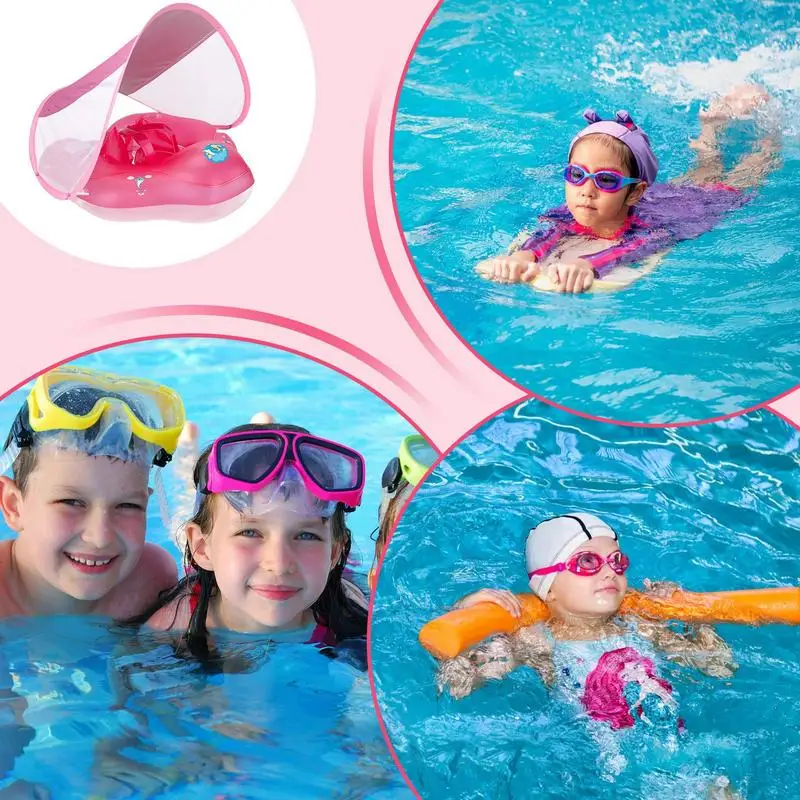 Floating Canopy For Kids Inflatable Swim Trainer Float With Sun Canopy Swimming Aid PVC Pool Float With Hand Pump For Boys Girls