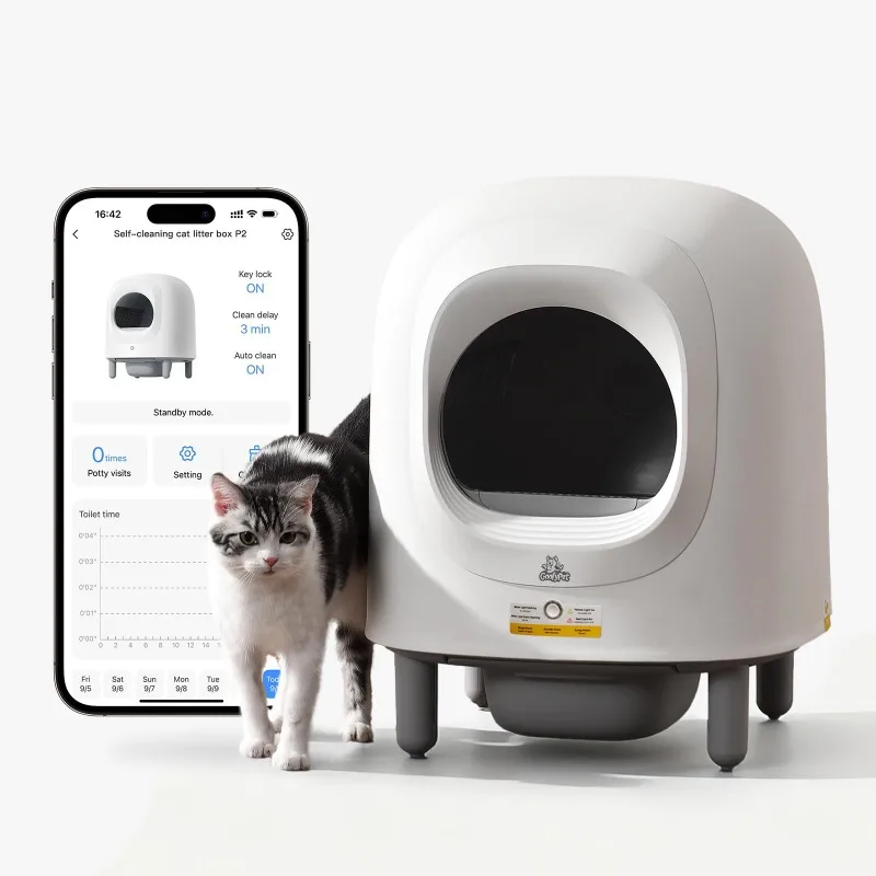 

56L Automatic Cat Litter Box Self Cleaning Pet bedpan Remote App Control Alerts Odor Suppression, Disassembly for Multiple Cats