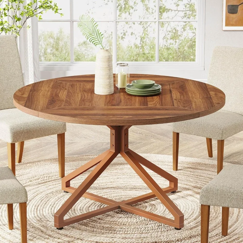 

Round Dining Table 47" for 4-6, Circle Kitchen Table, Metal Pedestal Base, Wood Dinner Table, Suitable for Dining/Living Room