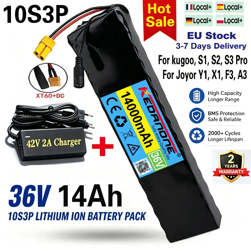 Batteria al litio 18650 da 36V 14Ah 10S3P 14000mAh 1000W 42V per monopattino elettrico M365 con pacco batteria