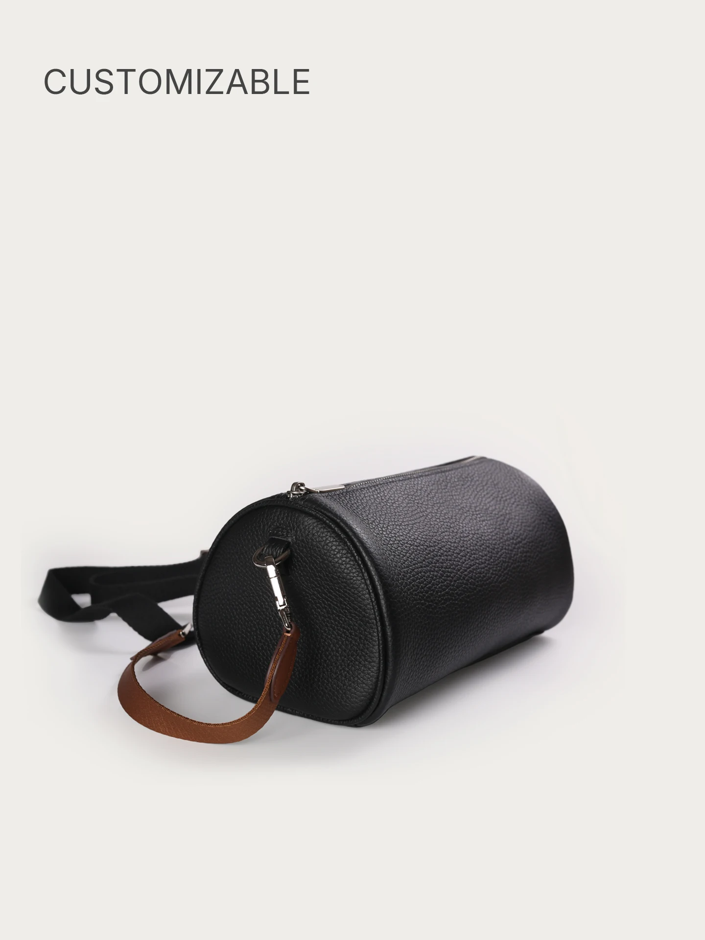 Litchi Genuine Leather Boston Bag Large Capacity Shoulder Bag Adjustable Strap Crossbody Customizable Daily Use Trendy Barre Bag