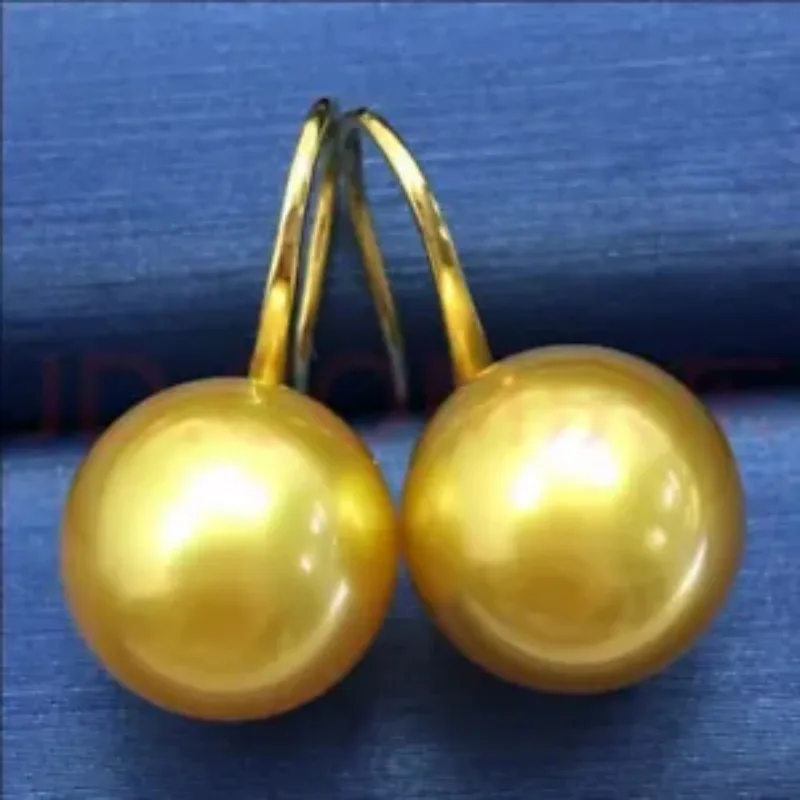 

PAIR 10-11MM NATURAL SOUTH SEA GENUINE PERFECT GOLD PEARL DANGLE EARRING AAA UNIQUE