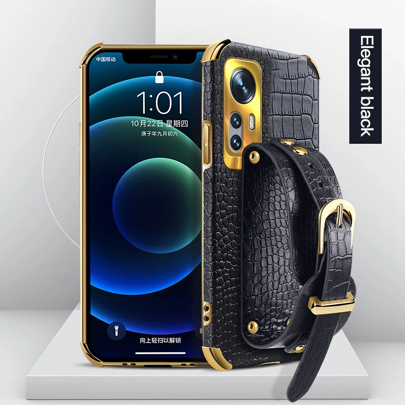 

Чехол для телефона из крокодиловой кожи с браслетом для XiaoMi 13 Lite 14 11T 12X 12S, ультра-держатель с ремешком на запястье, противоударный мягкий чехол