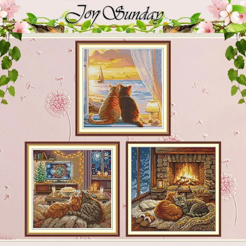 Die Katze auf der Fensterbank Muster Kreuzstich-Set 11CT 14CT 16CT Vorgedrucktes DMC Kreuzstich-Kit Stickerei Handarbeit