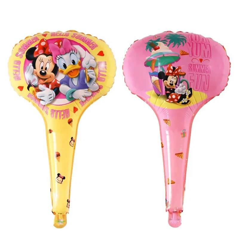 5/10Pcs Disney Princess Mickey Minnie Mouse Theme Cartoon Characters Hand Holding Sticks Air Globos Birthday Party Decoration