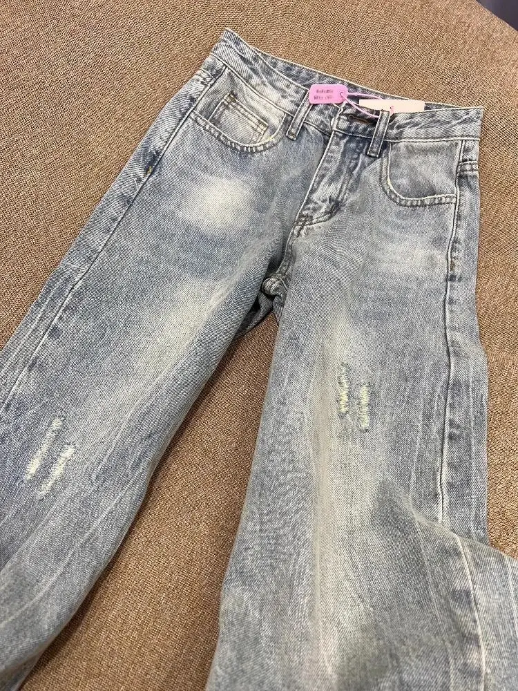 فضفاض الجينز النساء الملابس الشارع الرجعية غسل والشيخوخة ممزق الجينز للنساء عادية واسعة الساق عالية الخصر الجينز امرأة السراويل