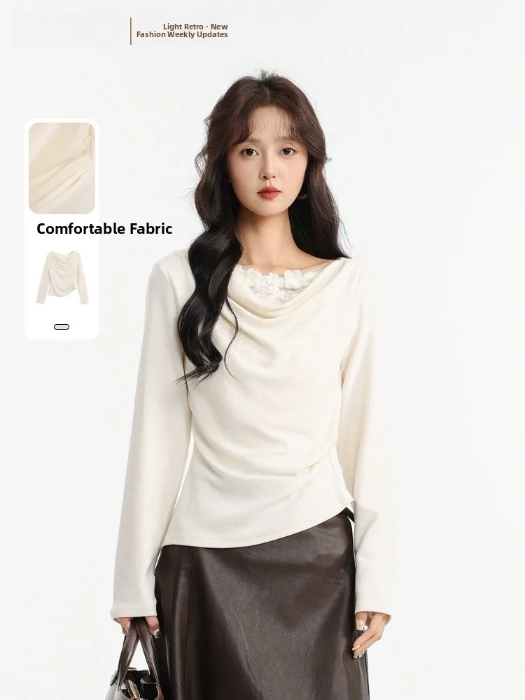 

Вязаный свитер Ele для женщин: зимний, модный, приталенный, с длинным рукавом, круглым вырезом, универсальный, цветной трикотажный топ