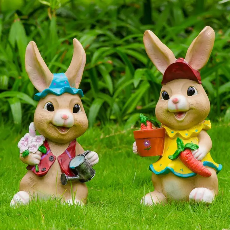 Cartoon Rabbit Sculpture Fiberglass Home Decoration Outdoor Kindergarten Farm Courtyard Flowerpot Lawn Scenic Ornaments Crafts