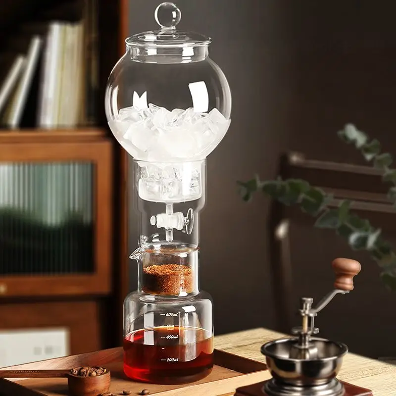 

600ml Ice Dripper Coffee Maker Adjustable Water Flow Borosilicate Glass Cold Brew Tower Slow Drip Technology Portable