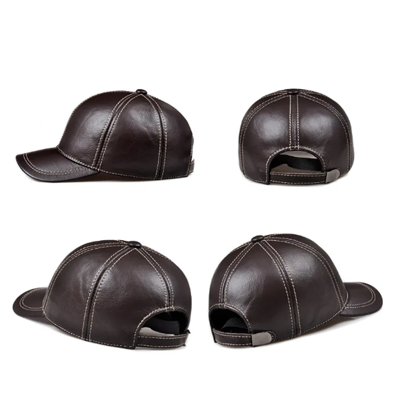 New 2022 Man High Quality Real Leather Baseball Caps Male Casual Cowhide Belt Ear Warm 56-60 Adjustable Sprot Flight Hats