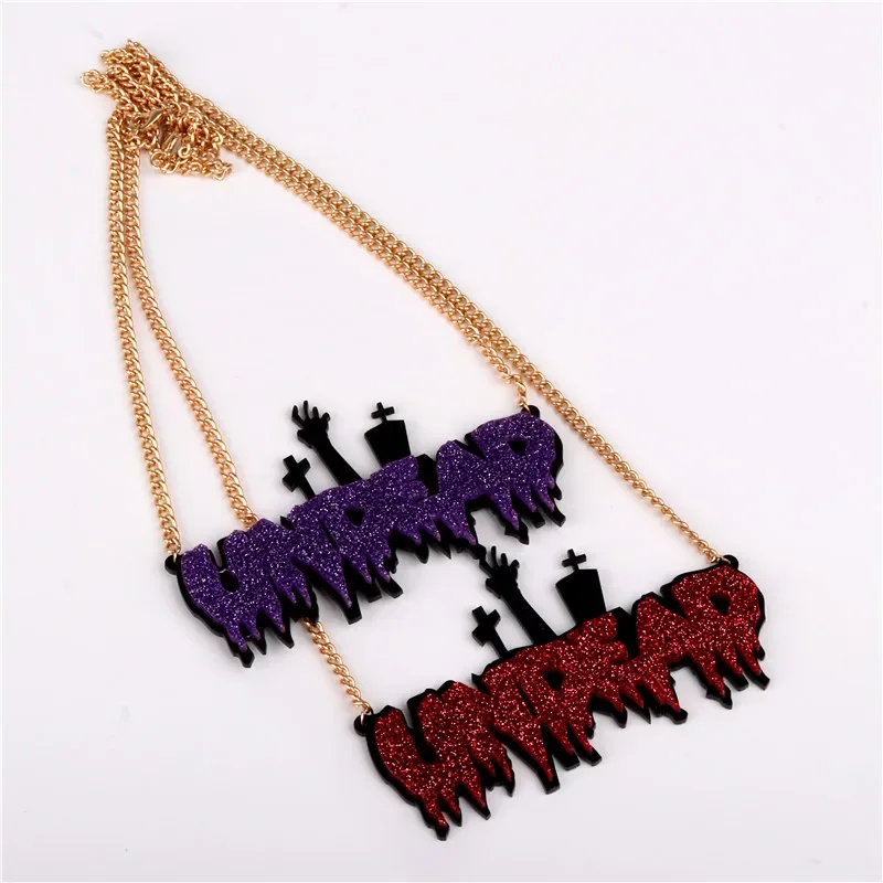 2 Colors Undead Halloween Letter Pendant Necklaces for Women Acrylic Jewelry Gothic Accessories