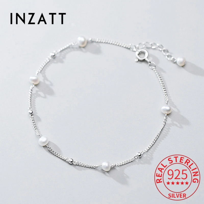 INZATT Real 925 Sterling Silver Pearl Bead Bracelet For Fashion Women Classic Fine Jewelry Minimalist Accessories