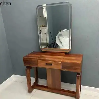 HT Barber Shop Hair Shop Mirror Table Retro Floor Desktop Double-sided Mirror Solid Wood Trend Shop