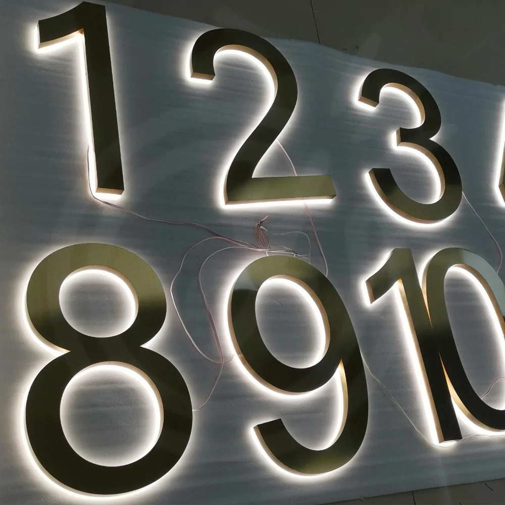 Custom LED House Number Outdoor Metal Letters Sign for  Storefront Waterproof Illuminated Backlit House Number Signage