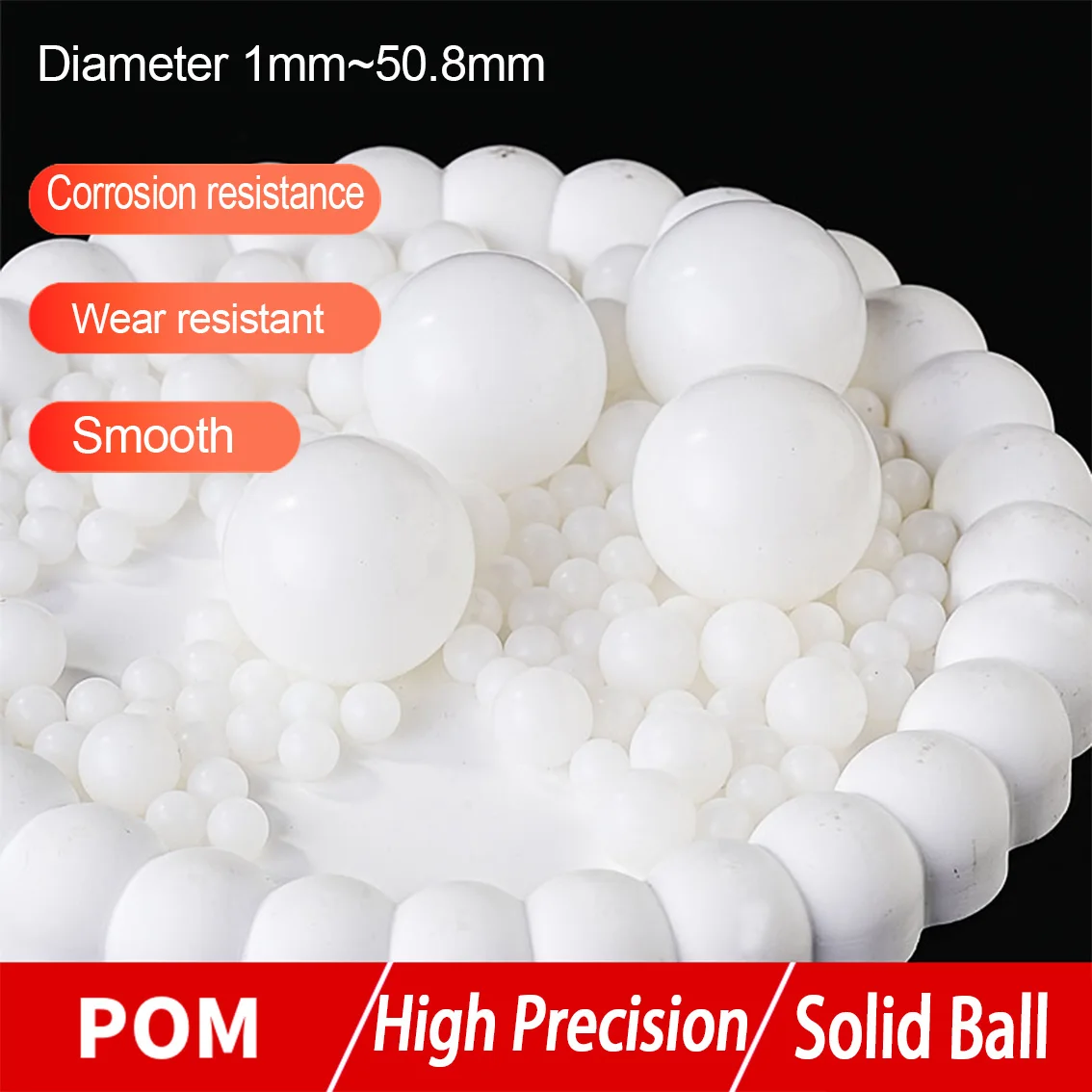

1-100Pcs Polyoxymethylene Solid Ball 1/1.2/1.5/1.588mm~50.8mm White Bearing Balls POM Plastic High-Precision Industrial Pellets