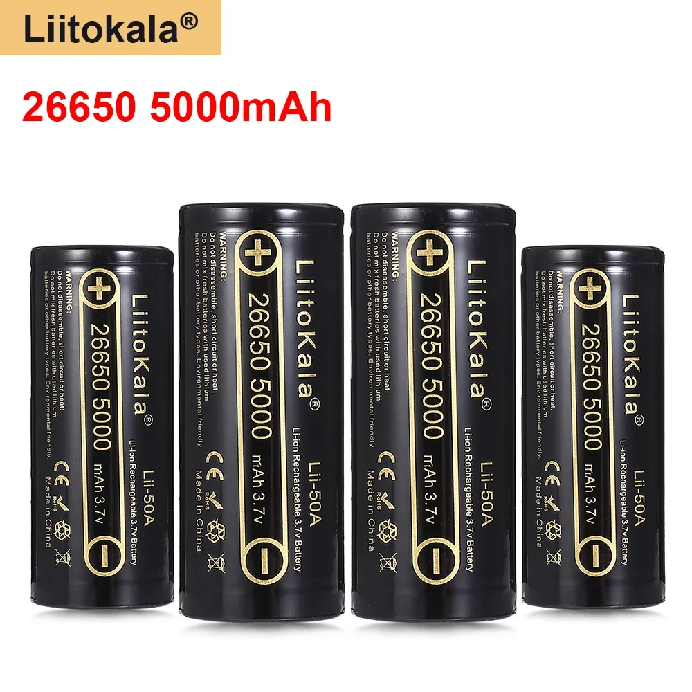 Hot High Capacity LiitoKala 26650 5000mAh 3.7v Li-ion Rechargeable Battery 26650-50A battery for Flashlight 20A new  packing