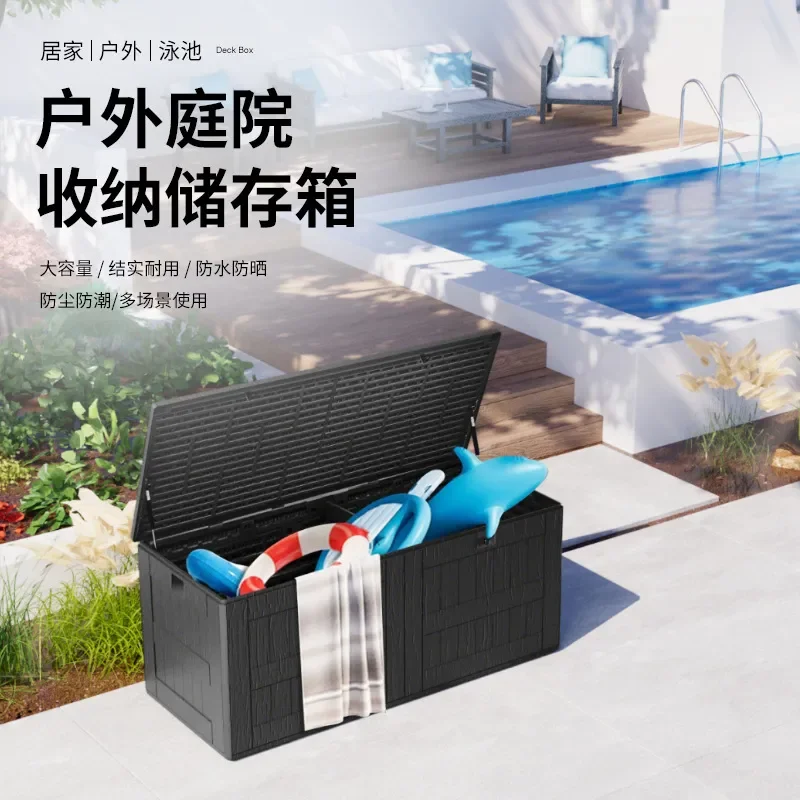 155 Gallon Deck Box Garden Courtyard Storage Box Flip Top Outdoor Double Locker for Patio Yard