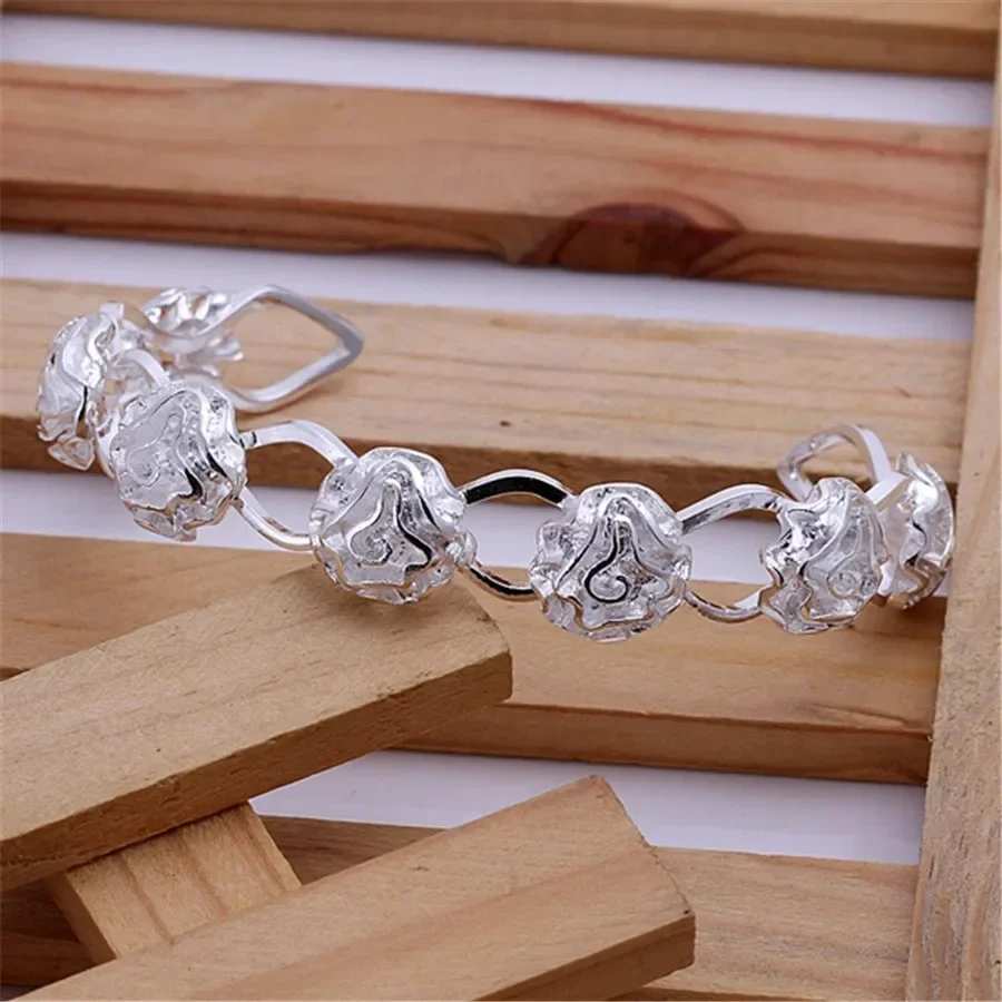 925 sterling silver bangle fashion lovely seven roses flower bracelet Versatile classic models jewelry wedding accessories