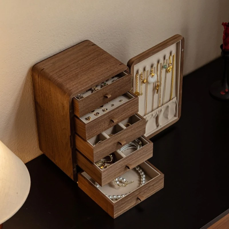 Solid Wood Jewelry Box Embroidery Jewelry Storage Boxes Large Earrings Ring Organizer Case Retro Bracelet Organization Cases