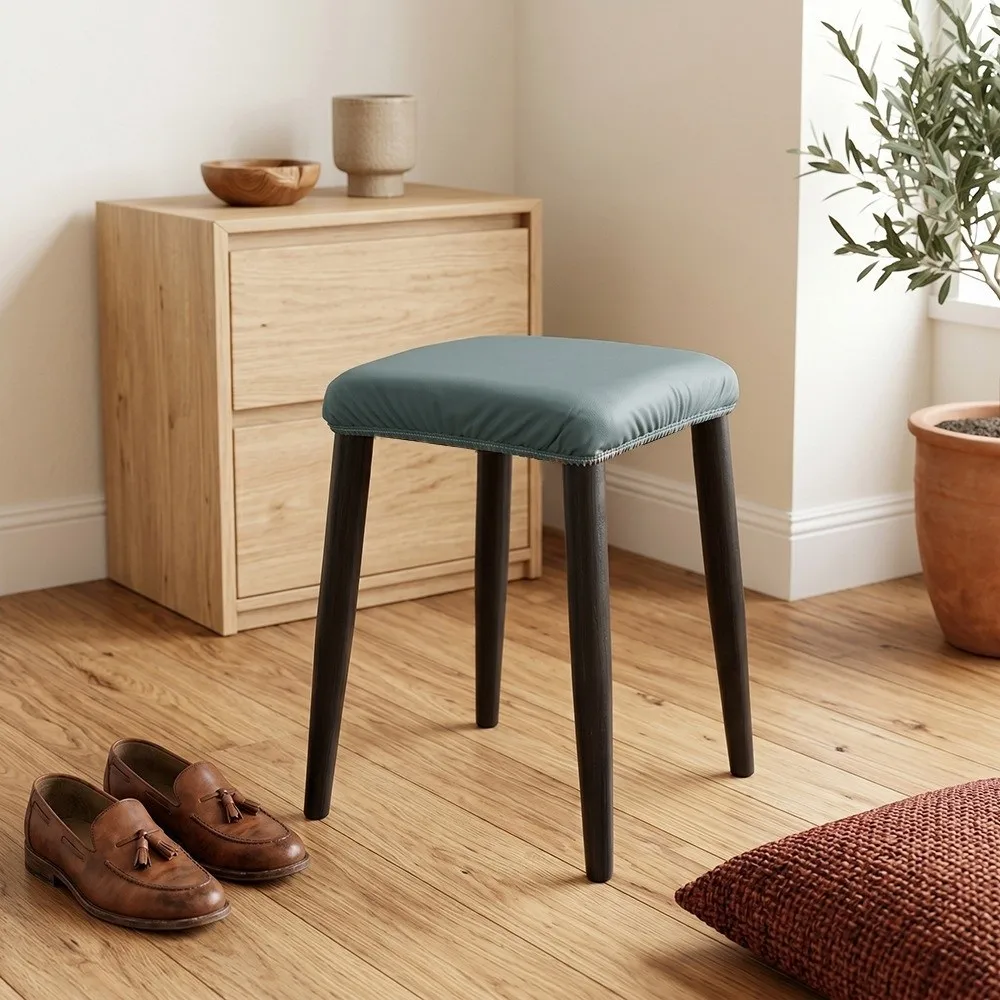New PU Stool Seat Cover Stretch Fit Non Slip Chair Seat Cover Smooth Surface Protective Square Stool Cover Living Room Seating