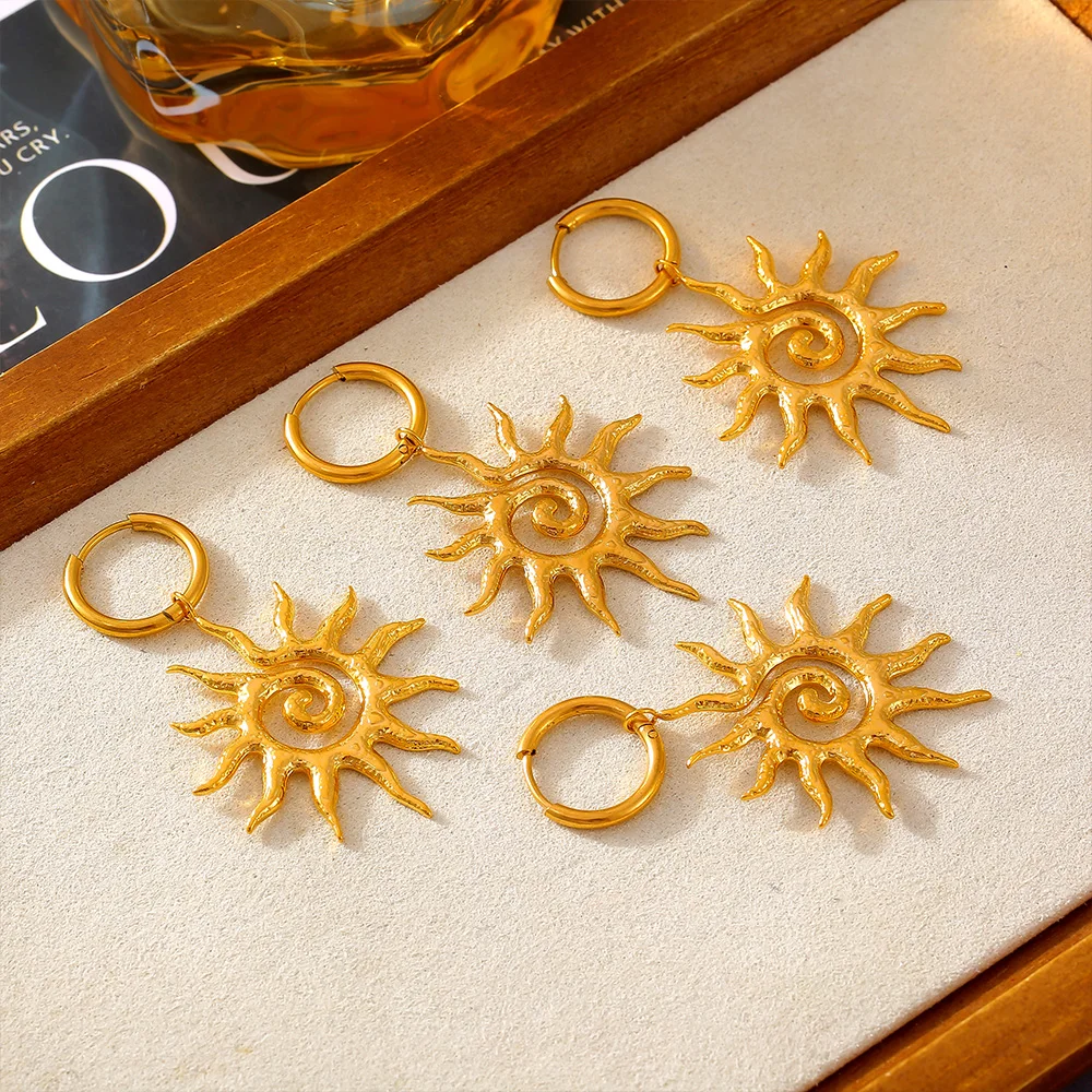 Liora Spiral Sun Pendant Necklace Dangle Earrings For Women Stainless Steel Snake Chain Charm Women Jewelry Sets Party Gifts