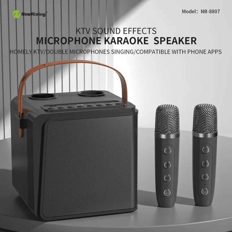 New RiXing Portable Handheld Noise Reduction Wireless Smart Dual Microphone Bluetooth Speaker Outdoor Home Karaoke Machine Caixa