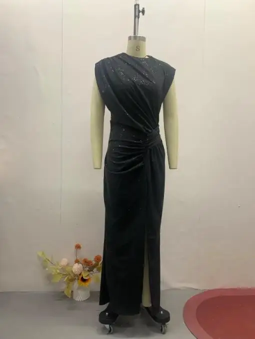 

Women's Dress New Summer 2025 Women's Irregular Sleeveless Black Split Dress Temperament Commuting Retro Dress