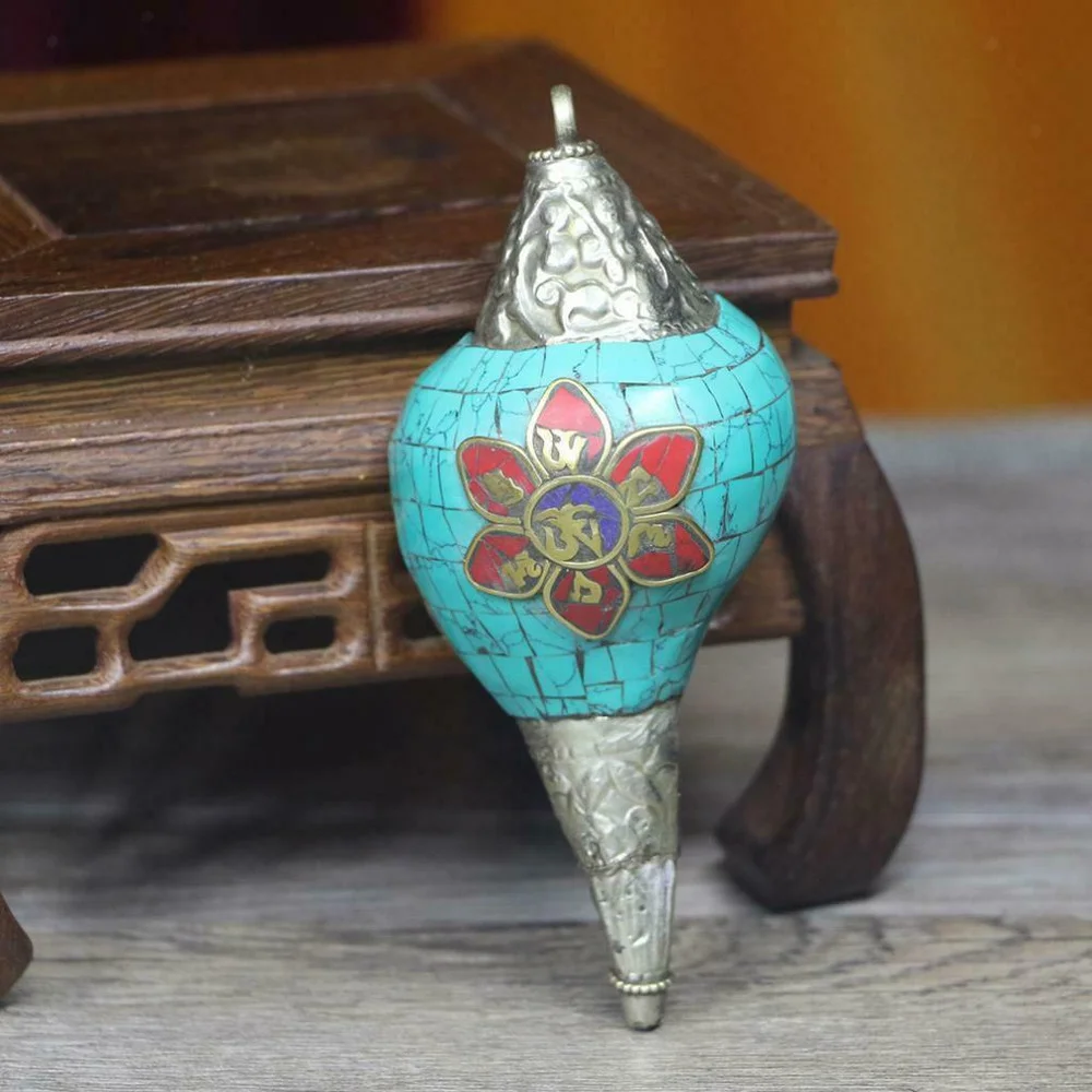 

Chinese Collectible Handmade Nepal Tibetan Tibet Conch Shell Blue Statue